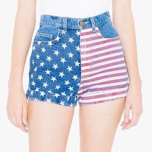 American Apparel Flag Print Denim Jean Shorts